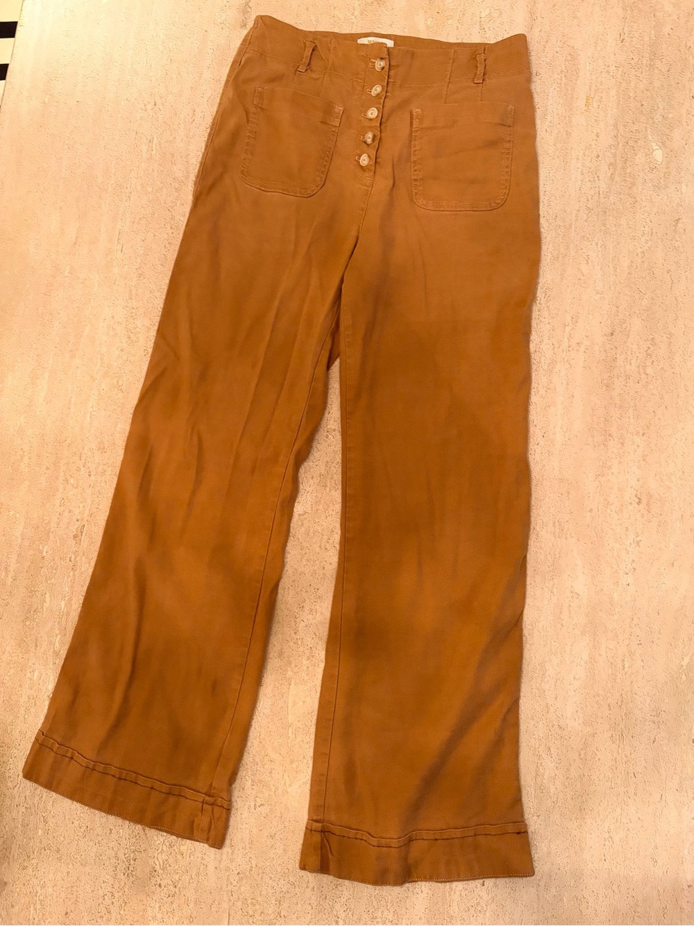 Maeve Anthropologie Size 8 Brown Linen Blend Wide Leg Button Fly Pants
